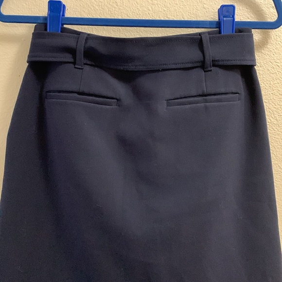 Loft Navy Blue A-Line Skirt With Belt And Pockets Women’s Size 0 Lined - Picture 3 of 9